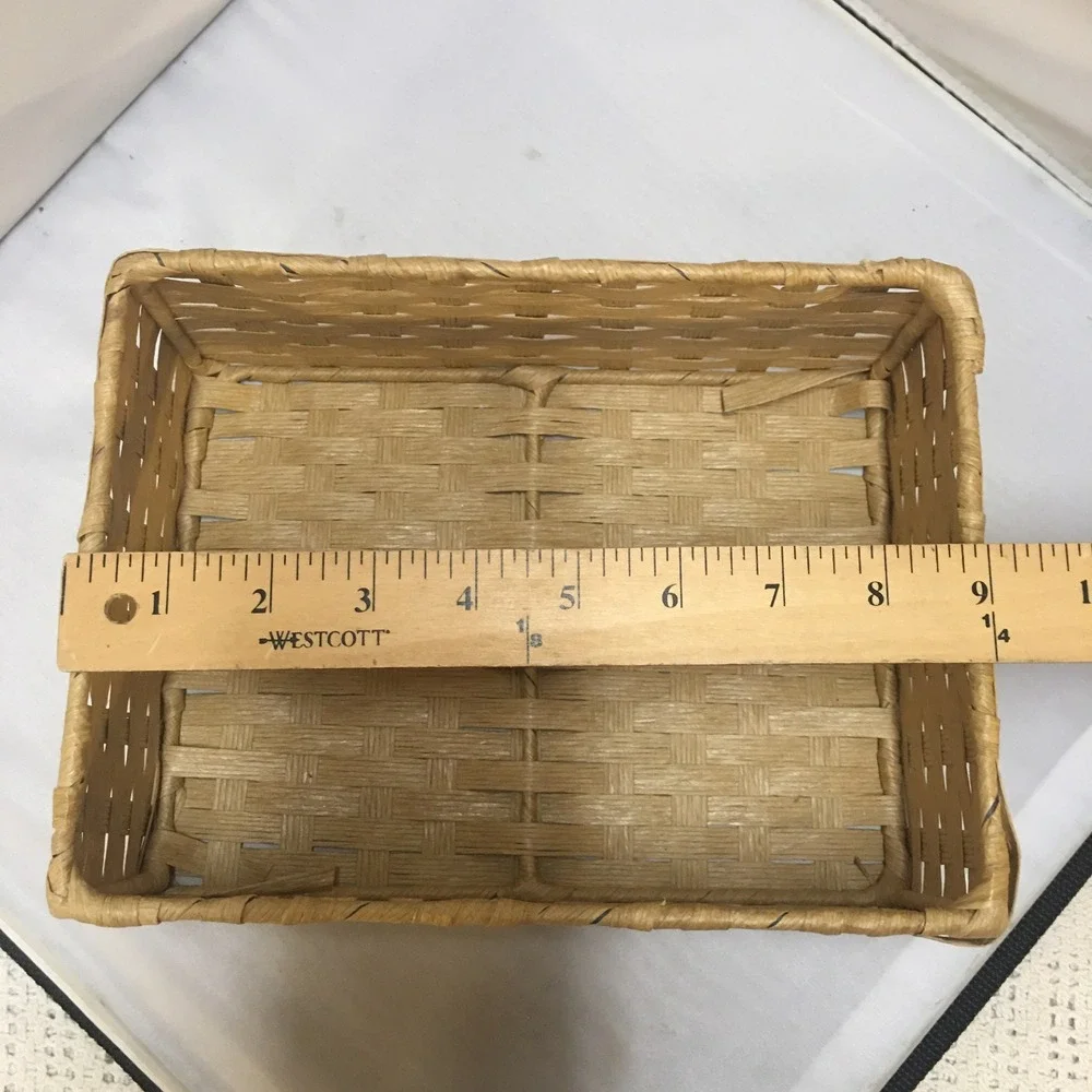 Woven Storage Basket Home Decor 9x6.5x3.5 Tan Rectangular Tray Cottagecore Boho